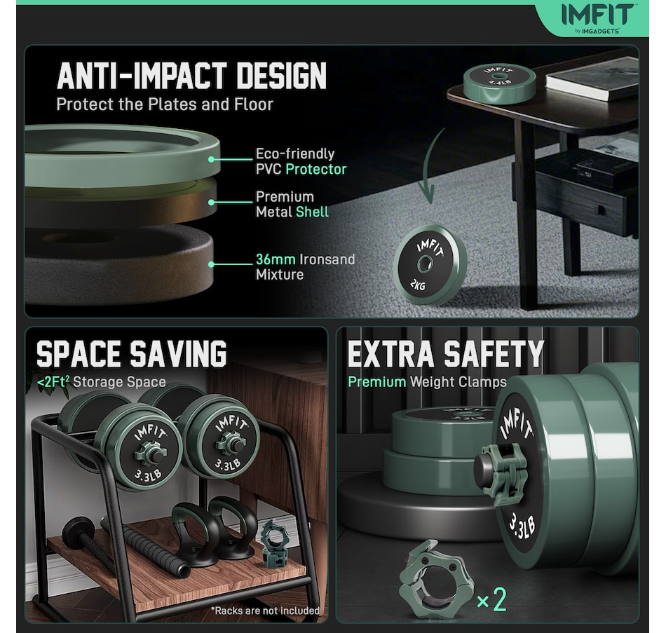 Image 913031_ALTMORE8.jpg, Product 913-031 / Price $119.99 - $259.99, IMFIT AIO Weight Adjustable Dumbbells (1.65 to 30 lbs) | Dumbbells, Barbells, Kettlebells, Push-Up Bars, Weight Plates for Full-Body Workout | Premium Weight set for Home Gym Fitness from IMFIT on TSC.ca's Health & Fitness department