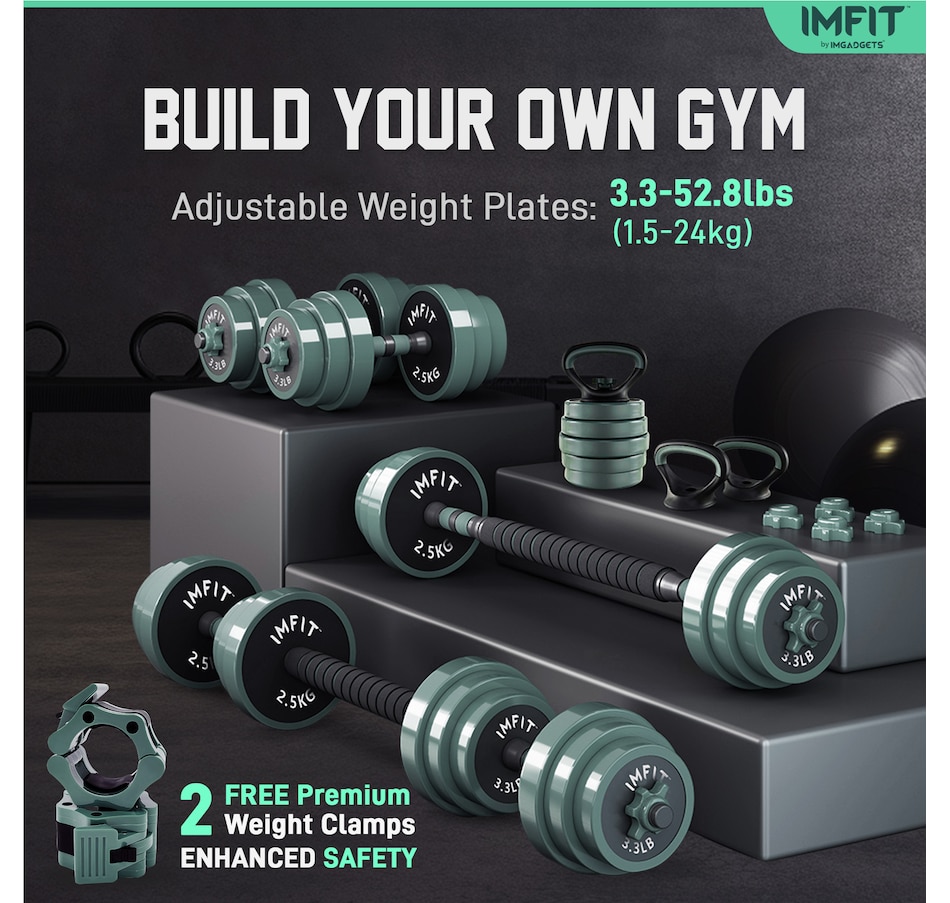 Image 913031_ALTMORE9.jpg, Product 913-031 / Price $119.99 - $259.99, IMFIT AIO Weight Adjustable Dumbbells (1.65 to 30 lbs) | Dumbbells, Barbells, Kettlebells, Push-Up Bars, Weight Plates for Full-Body Workout | Premium Weight set for Home Gym Fitness from IMFIT on TSC.ca's Health & Fitness department
