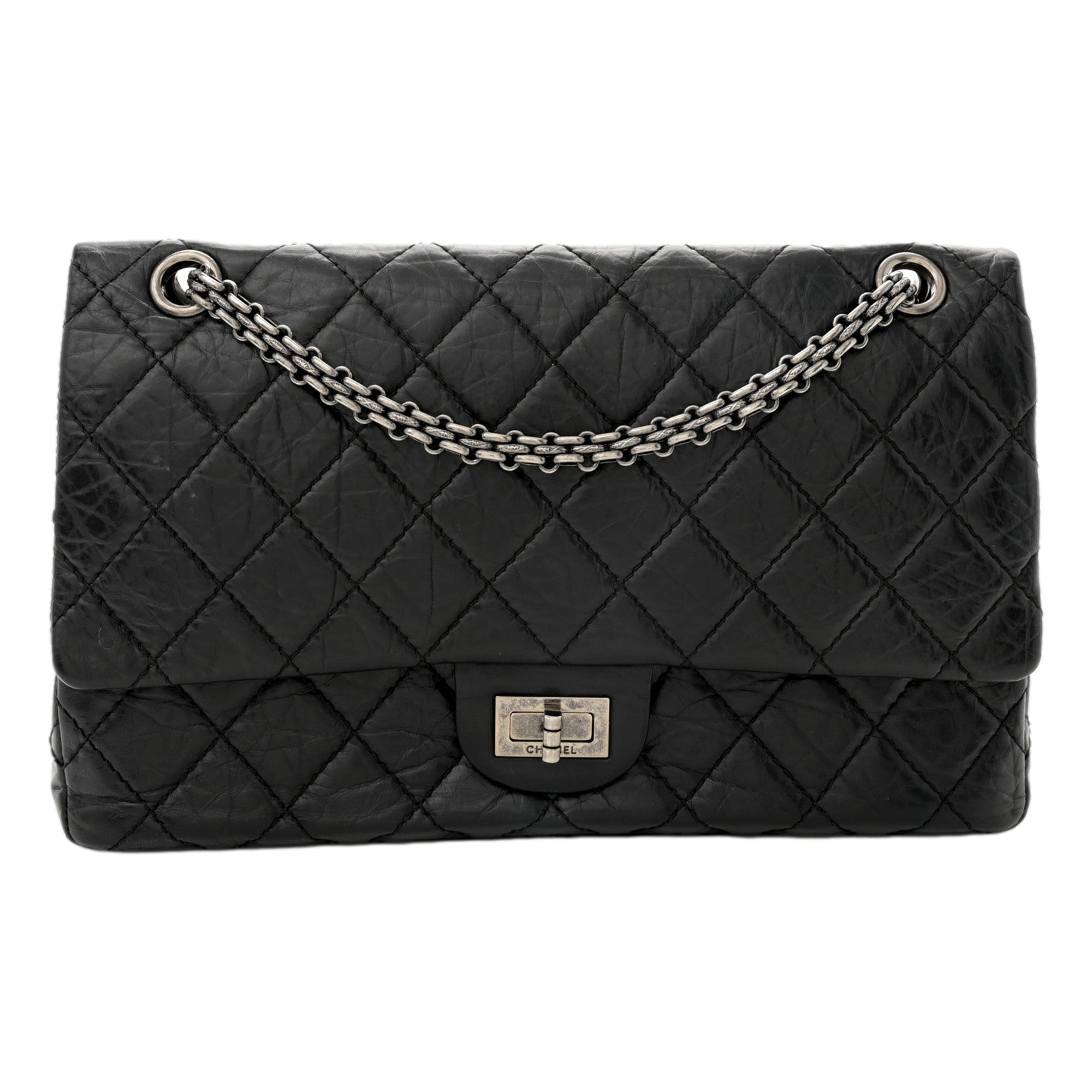 Chanel Black Aged Calfskin Quilted 2.55 Reissue 225 Flap Handbag