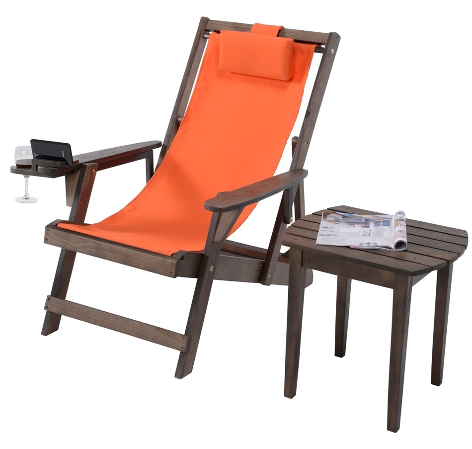 Image 913443.jpg, Product 913-443 / Price $269.00, Romantic Collection Canvas Sling Chair with Cup and Wine Holder and end table from Jiallo on TSC.ca's Home & Garden department