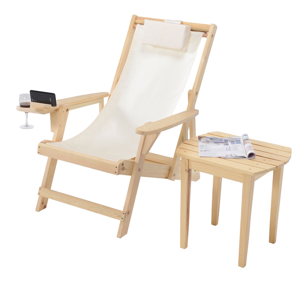 Image 913469.jpg, Product 913-469 / Price $269.00, Romantic Collection Canvas Sling Chair with Cup and Wine Holder and end table from Jiallo on TSC.ca's Home & Garden department