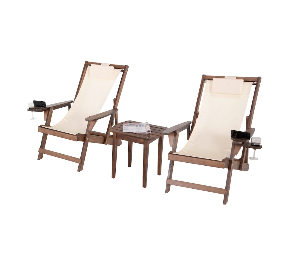 Image 913555.jpg, Product 913-555 / Price $469.00, Romantic Collection Canvas Sling Chairs with Cup and Wine Holder and end table from Jiallo on TSC.ca's Home & Garden department