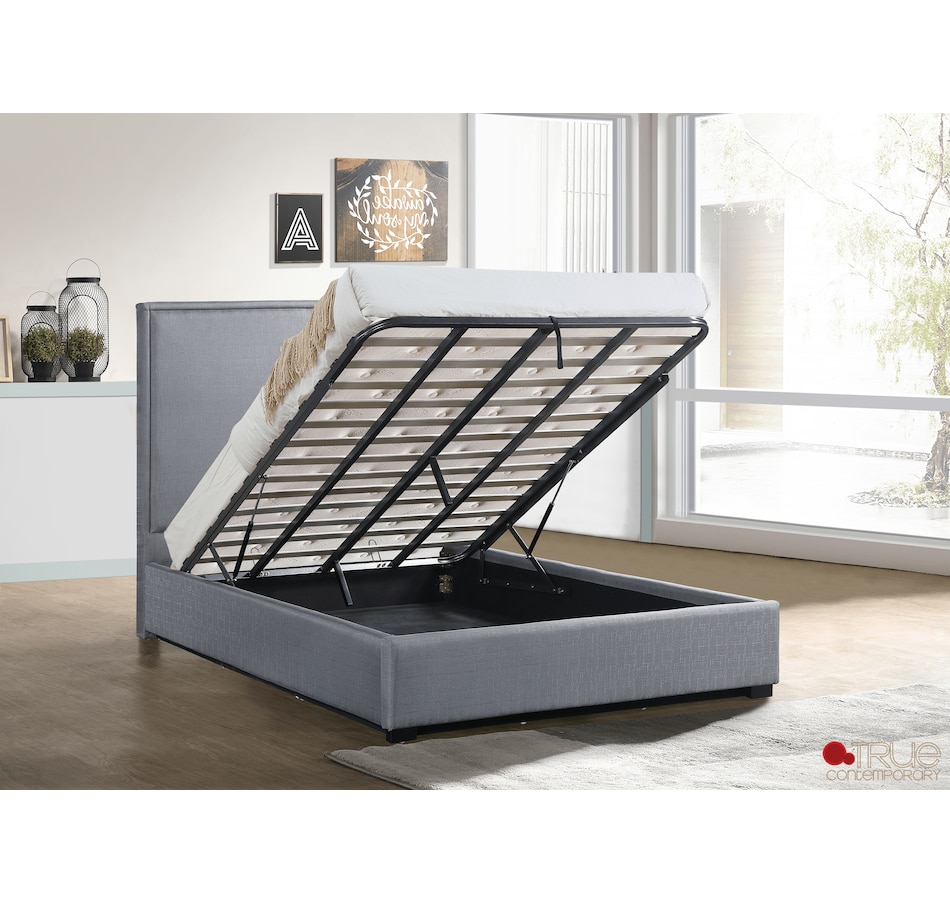 Image 913795.png, Product 913-795 / Price $1,049.99 - $1,199.99, True Contemporary Byron Hydraulic Lift Up Storage Platform Bed in Grey Linen from True Contemporary on TSC.ca's Home & Garden department