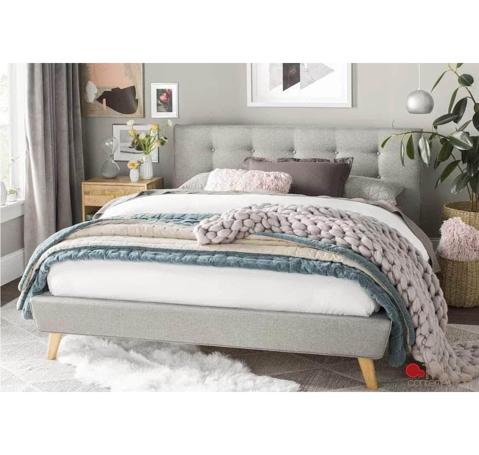 Image 913815_ALTMORE2.jpg, Product 913-815 / Price $559.99 - $599.99, True Contemporary Drew Grey Tufted Linen Platform Bed from True Contemporary on TSC.ca's Home & Garden department