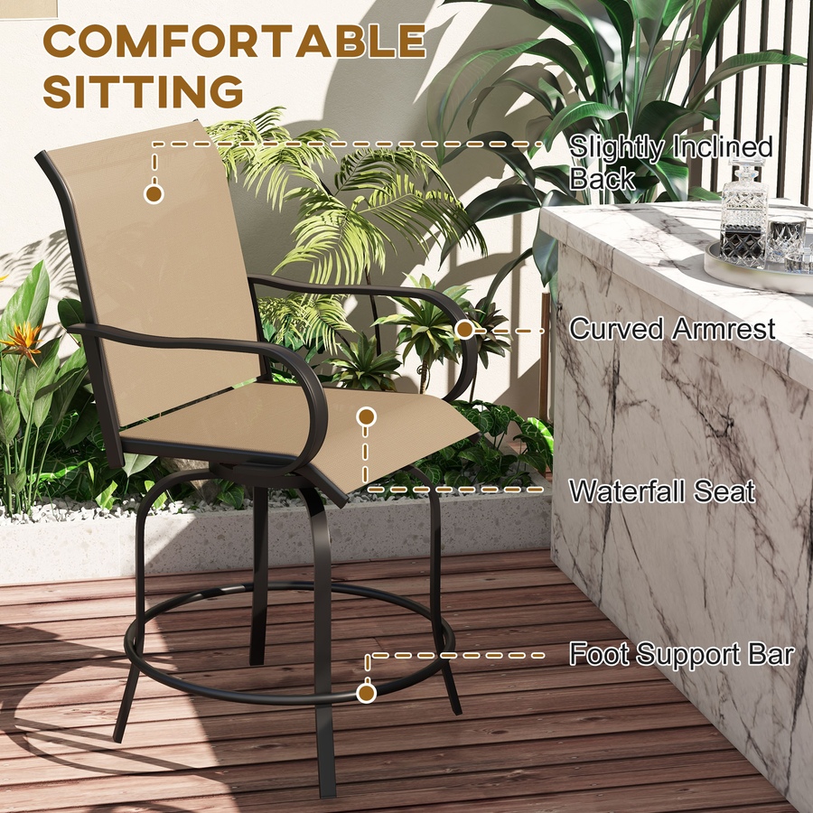 Image 916889_ALTMORE4.jpg, Product 916-889 / Price $205.99, Outsunny Outdoor Bar Stools Set of 2 w/ Armrests, Bar Height Chairs, Tan from Outsunny on TSC.ca's Home & Garden department