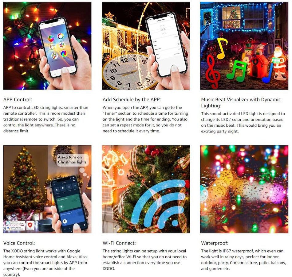Image 916894_ALTMORE2.jpg, Product 916-894 / Price $109.99, XODO Smart RGB LED String Lights – 70ft with 200 Color-Changing LEDs, App & Voice Control from XODO on TSC.ca's Home & Garden department