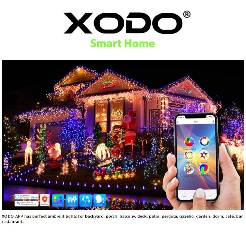 Image 916895_ALTMORE1.jpg, Product 916-895 / Price $69.99, XODO Smart RGB LED String Lights – 35ft with 100 Color-Changing LEDs, App & Voice Control from XODO on TSC.ca's Home & Garden department
