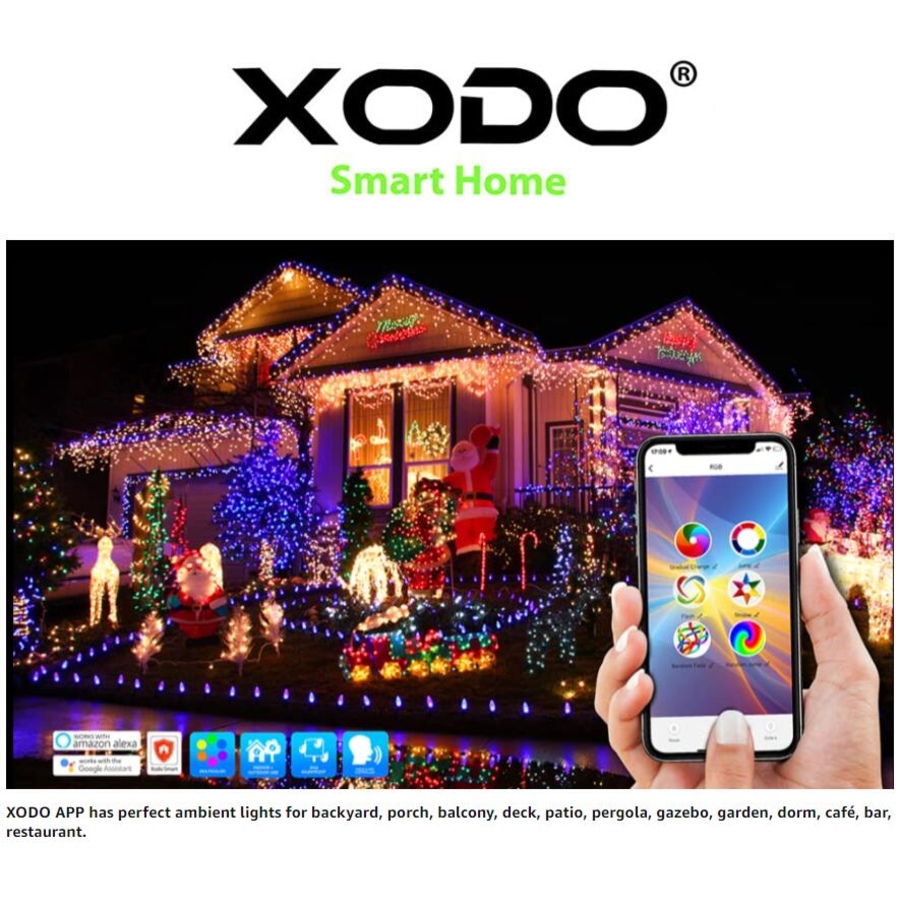 Image 916895_ALTMORE1.jpg, Product 916-895 / Price $69.99, XODO Smart RGB LED String Lights – 35ft with 100 Color-Changing LEDs, App & Voice Control from XODO on TSC.ca's Home & Garden department