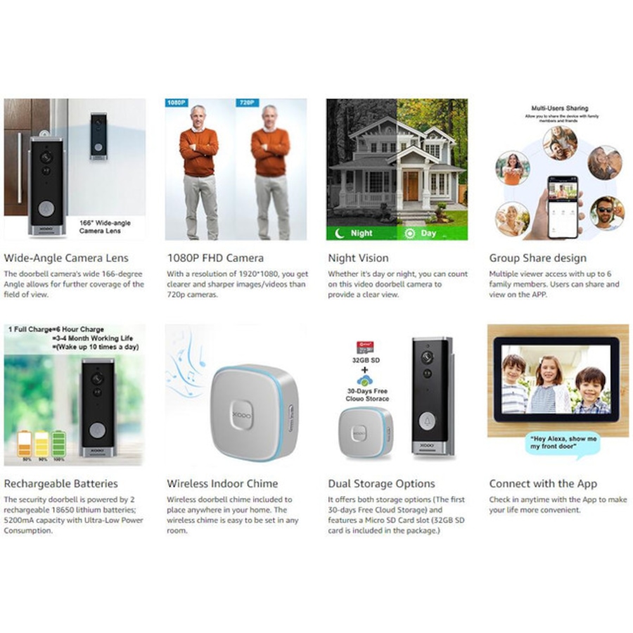 Image 916900_ALTMORE2.jpg, Product 916-900 / Price $109.99, XODO VD1 Smart Video Doorbell Camera with 1080P HD Video, Two-Way Audio, Night Vision & Wireless Chime from XODO on TSC.ca's Electronics department