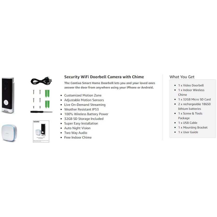 Image 916900_ALTMORE4.jpg, Product 916-900 / Price $109.99, XODO VD1 Smart Video Doorbell Camera with 1080P HD Video, Two-Way Audio, Night Vision & Wireless Chime from XODO on TSC.ca's Electronics department