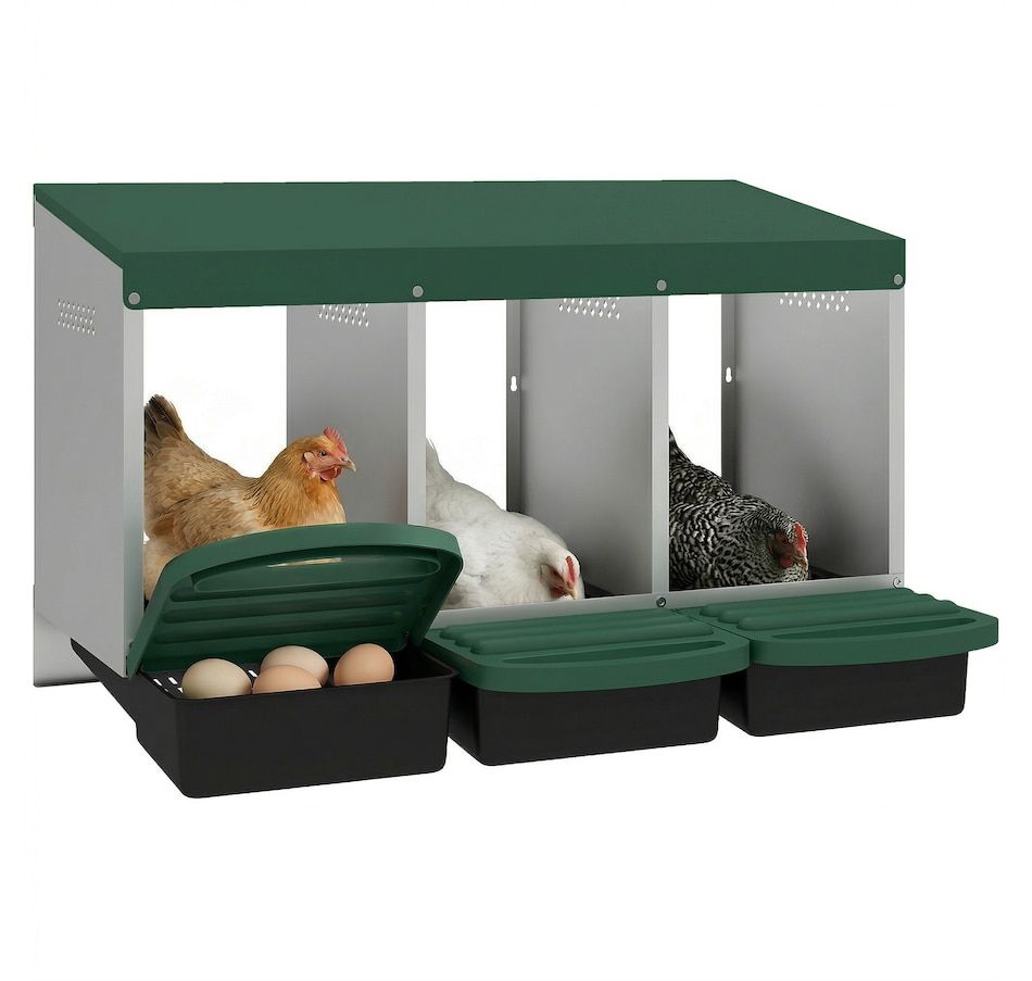 Image 916966.jpg, Product 916-966 / Price $84.99, PawHut Chicken Nesting Boxes, 3 Compartment Metal Nesting Boxes for Chicken from PawHut on TSC.ca's Home & Garden department