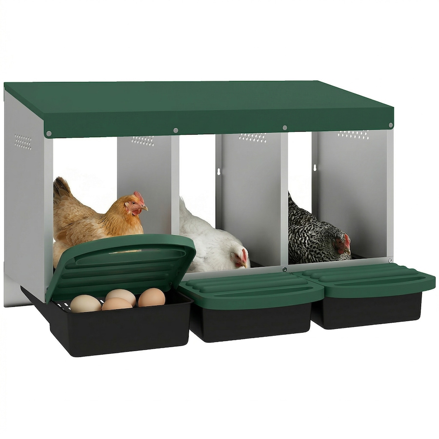Image 916966.jpg, Product 916-966 / Price $84.99, PawHut Chicken Nesting Boxes, 3 Compartment Metal Nesting Boxes for Chicken from PawHut on TSC.ca's Home & Garden department