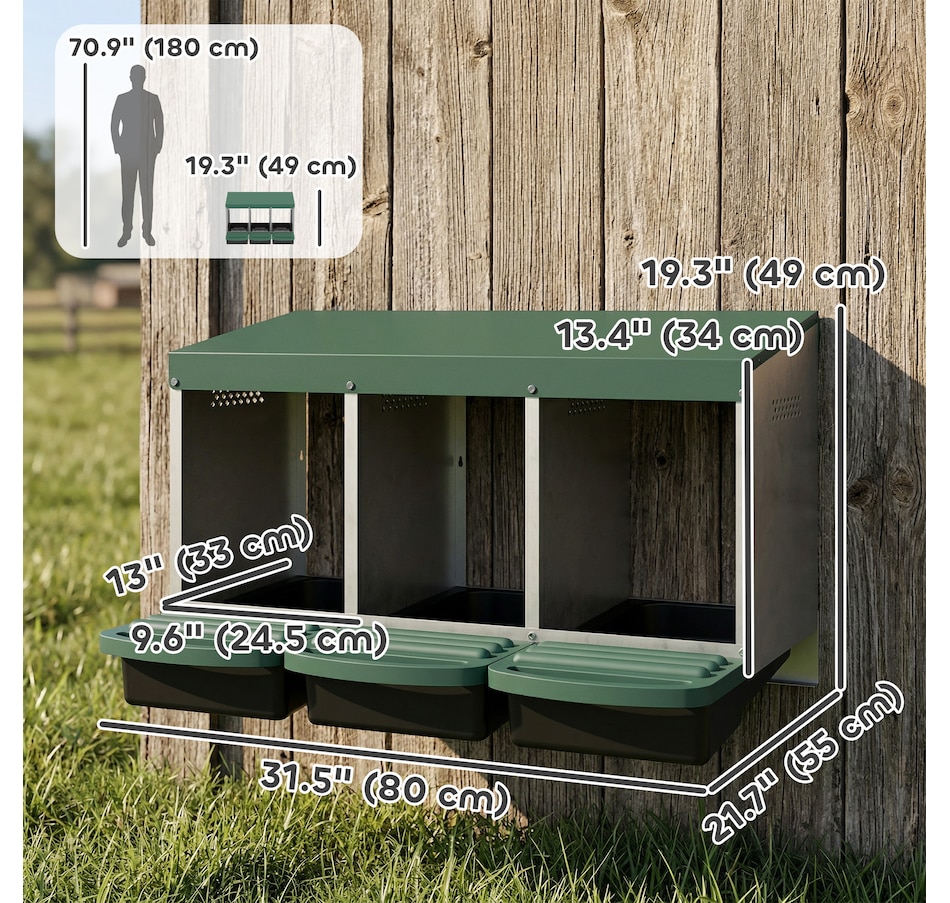 Image 916966_ALTMORE2.jpg, Product 916-966 / Price $84.99, PawHut Chicken Nesting Boxes, 3 Compartment Metal Nesting Boxes for Chicken from PawHut on TSC.ca's Home & Garden department