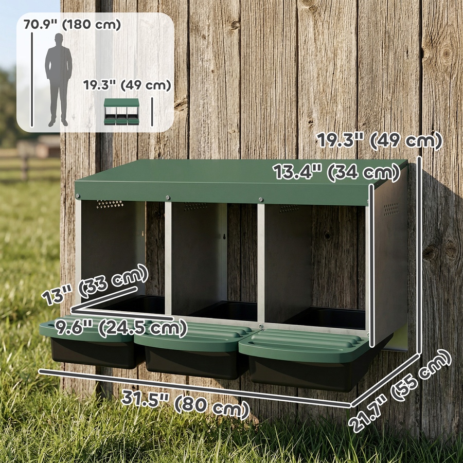 Image 916966_ALTMORE2.jpg, Product 916-966 / Price $84.99, PawHut Chicken Nesting Boxes, 3 Compartment Metal Nesting Boxes for Chicken from PawHut on TSC.ca's Home & Garden department