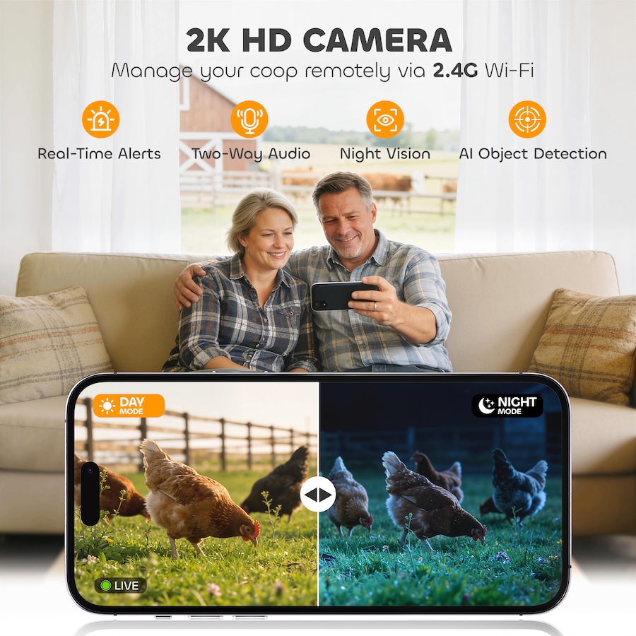 Image 916971_ALTMORE5.jpg, Product 916-971 / Price $129.99, PawHut 2K HD AI Camera Automatic Chicken Coop Door with APP Control from PawHut on TSC.ca's Home & Garden department