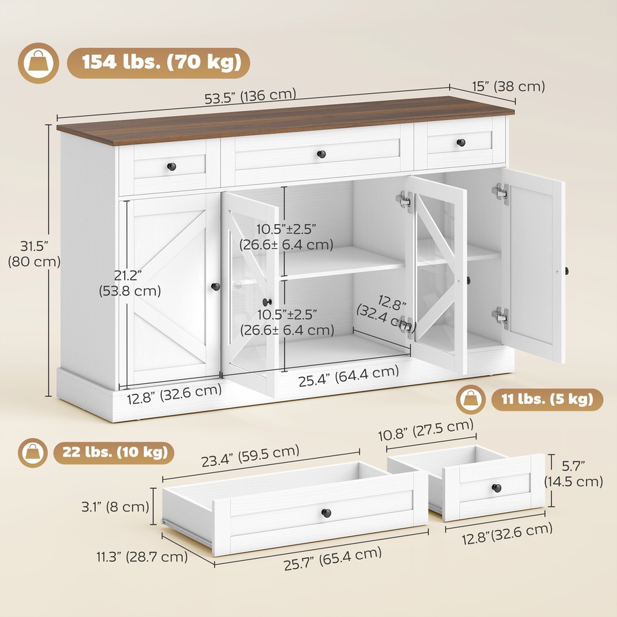 Image 916978_ALTMORE2.jpg, Product 916-978 / Price $234.99, HOMCOM Sideboard Buffet Cabinet 54" Kitchen Cabinet with Acrylic Barn Doors from HOMCOM on TSC.ca's Home & Garden department