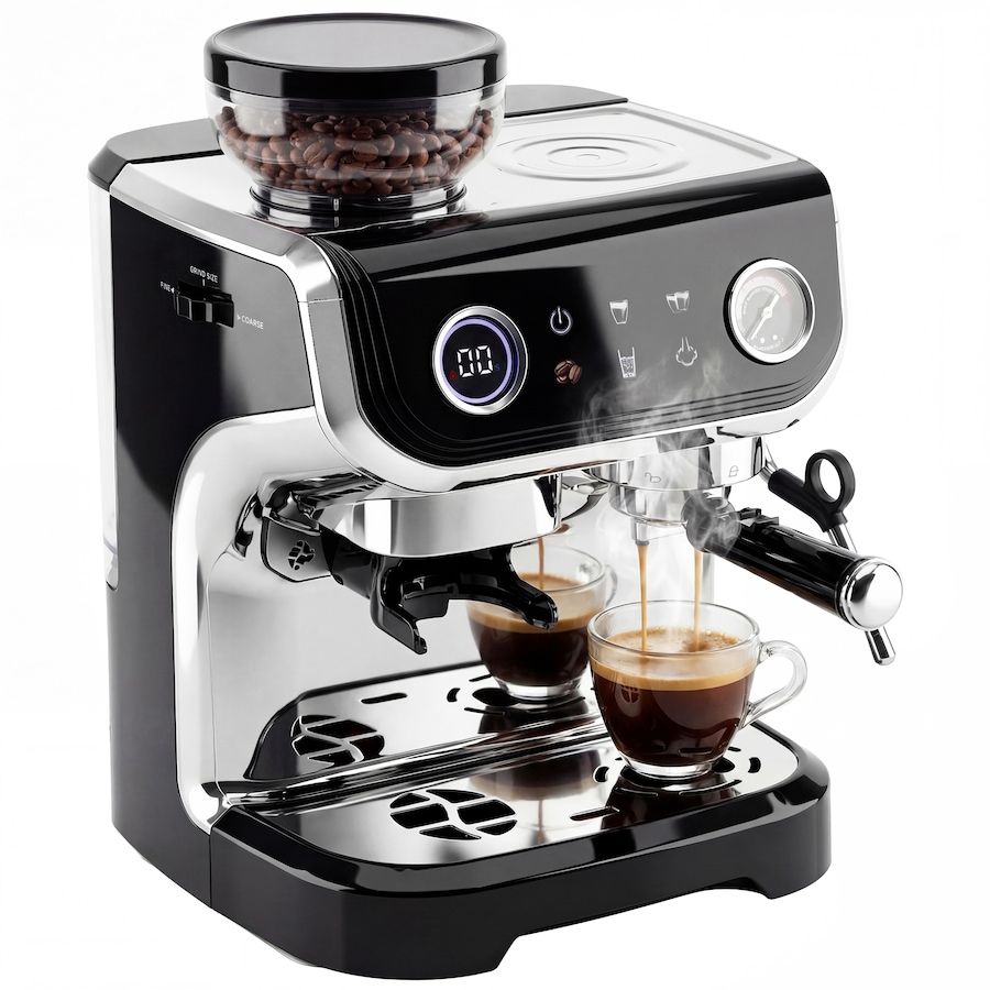 Image 916980.jpg, Product 916-980 / Price $289.99, HOMCOM Espresso Machine with Built-in Grinder Milk Frother Steam Wand Black from HOMCOM on TSC.ca's Kitchen department
