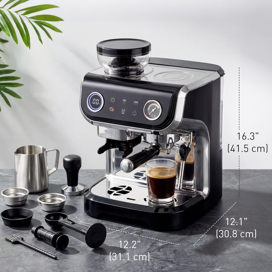 Image 916980_ALTMORE2.jpg, Product 916-980 / Price $289.99, HOMCOM Espresso Machine with Built-in Grinder Milk Frother Steam Wand Black from HOMCOM on TSC.ca's Kitchen department