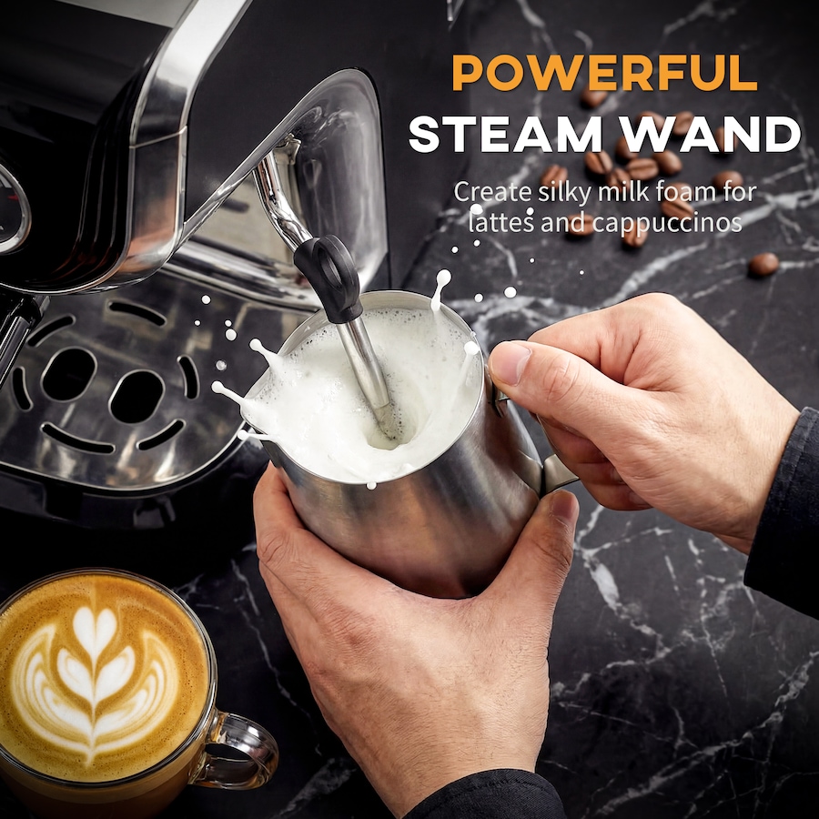 Image 916980_ALTMORE5.jpg, Product 916-980 / Price $289.99, HOMCOM Espresso Machine with Built-in Grinder Milk Frother Steam Wand Black from HOMCOM on TSC.ca's Kitchen department