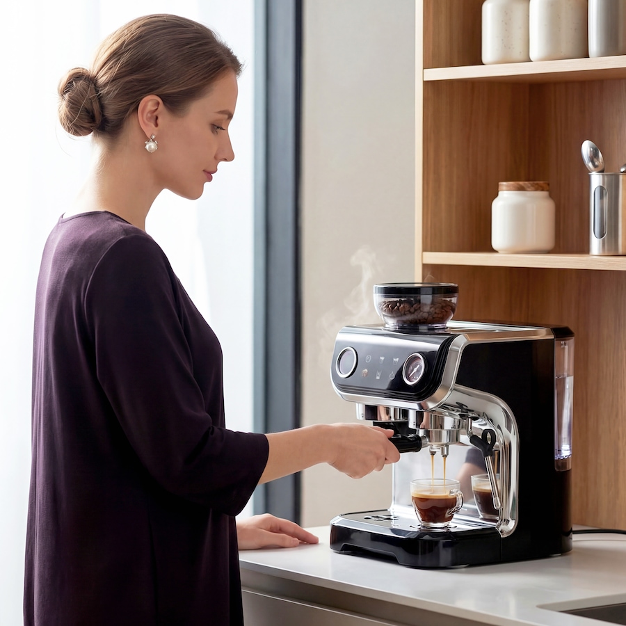 Image 916980_ALTMORE8.jpg, Product 916-980 / Price $289.99, HOMCOM Espresso Machine with Built-in Grinder Milk Frother Steam Wand Black from HOMCOM on TSC.ca's Kitchen department