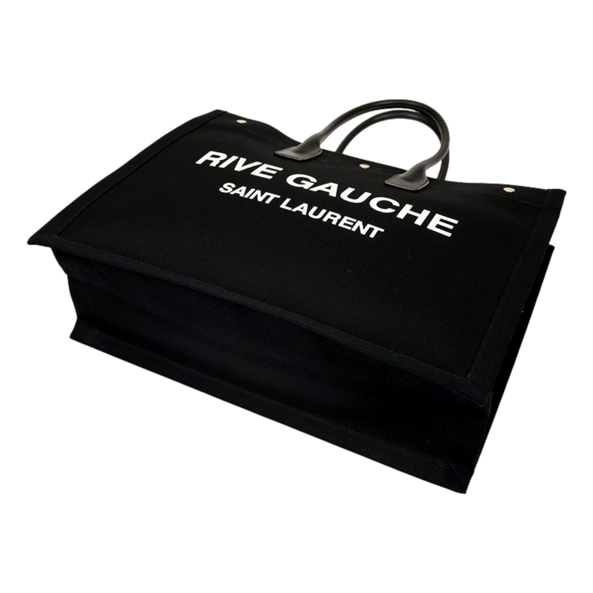 Saint Laurent Rive Gauche Black Canvas Leather Trim Tote Bag - TSC.ca