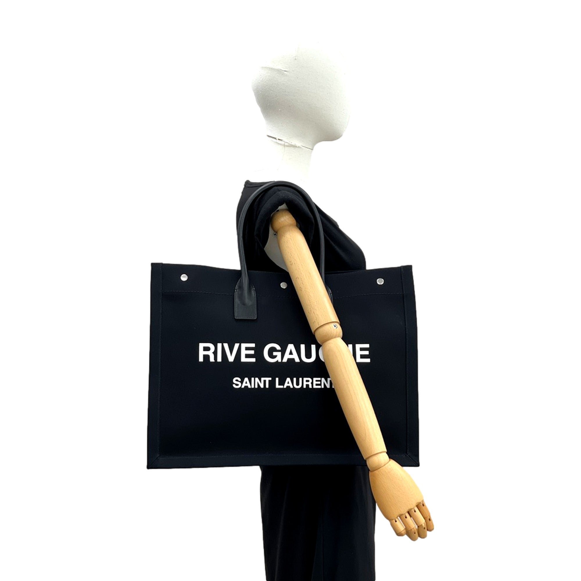 Saint Laurent Rive Gauche Black Canvas Leather Trim Tote Bag - TSC.ca