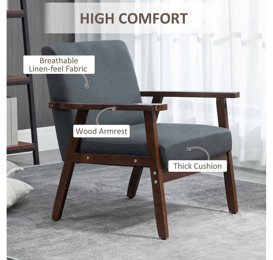 Image 917223_ALTMORE13.jpg, Product 917-223 / Price $149.99 - $152.99, HOMCOM Modern Accent Chair with Cushioned Seat and Rubberwood Arms from HOMCOM on TSC.ca's Home & Garden department