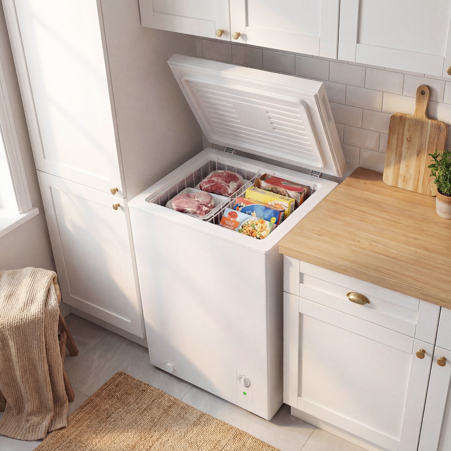 Image 917239_ALTMORE1.jpg, Product 917-239 / Price $299.99, HOMCOM Mini Freezer, 3.5 Cu.Ft Compact Chest Freezer, White from HOMCOM on TSC.ca's Kitchen department