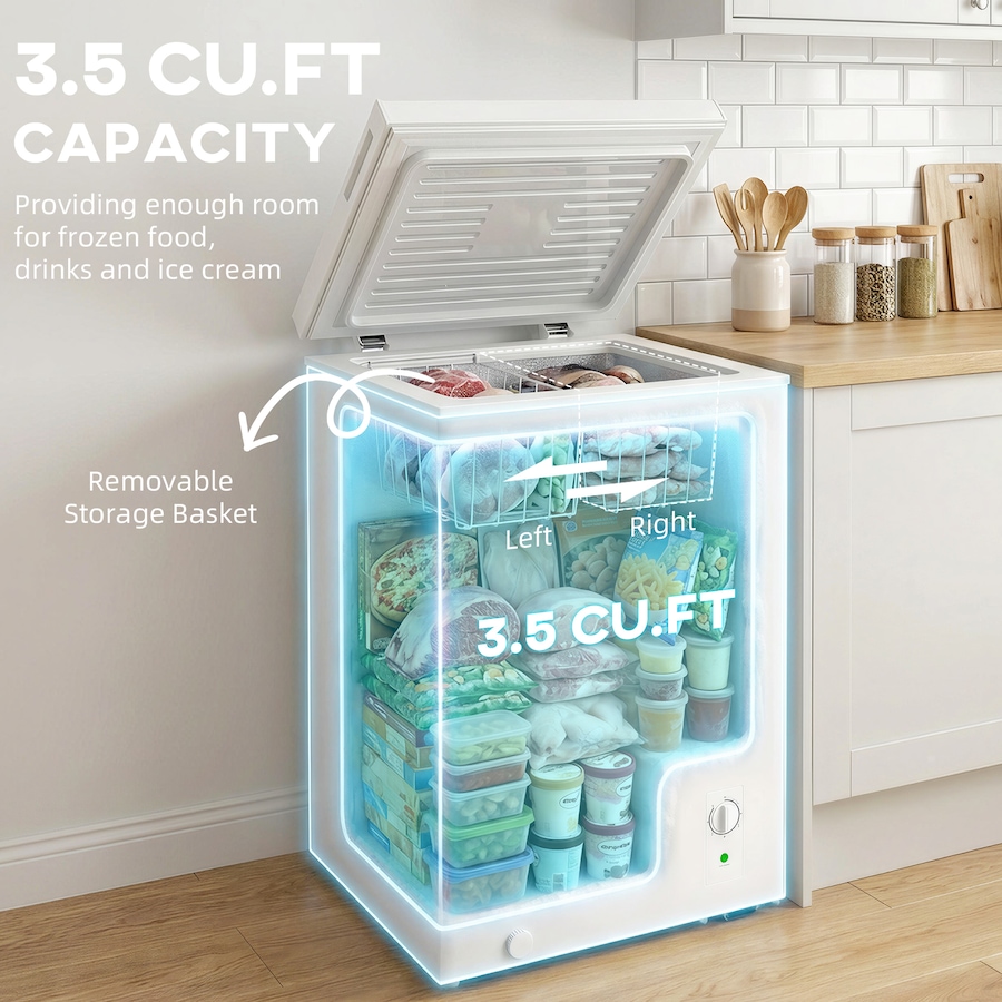 Image 917239_ALTMORE3.jpg, Product 917-239 / Price $299.99, HOMCOM Mini Freezer, 3.5 Cu.Ft Compact Chest Freezer, White from HOMCOM on TSC.ca's Kitchen department