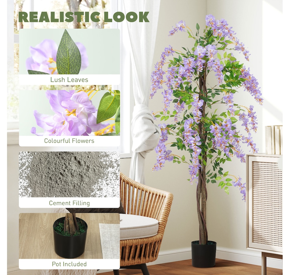 Image 917243_ALTMORE10.jpg, Product 917-243 / Price $109.99, HOMCOM 5.9FT Artificial Wisteria Tree with Natural Wood Purple from HOMCOM on TSC.ca's Home & Garden department