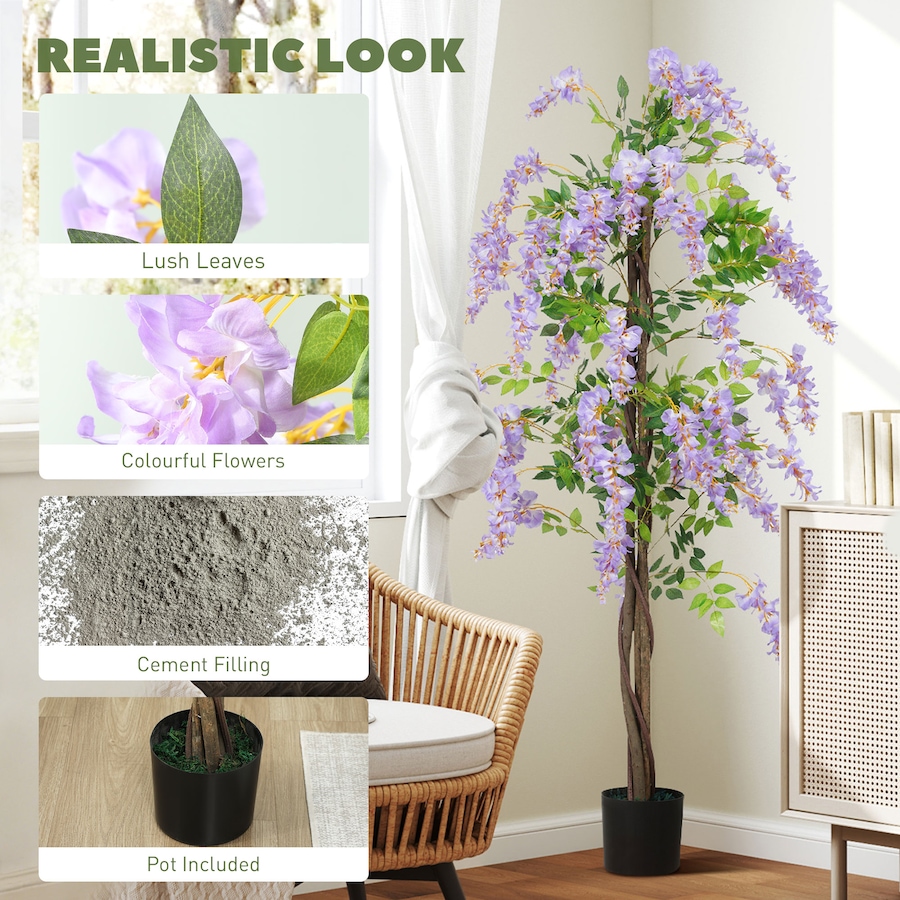 Image 917243_ALTMORE10.jpg, Product 917-243 / Price $101.84, HOMCOM 5.9FT Artificial Wisteria Tree with Natural Wood Purple from HOMCOM on TSC.ca's Home & Garden department