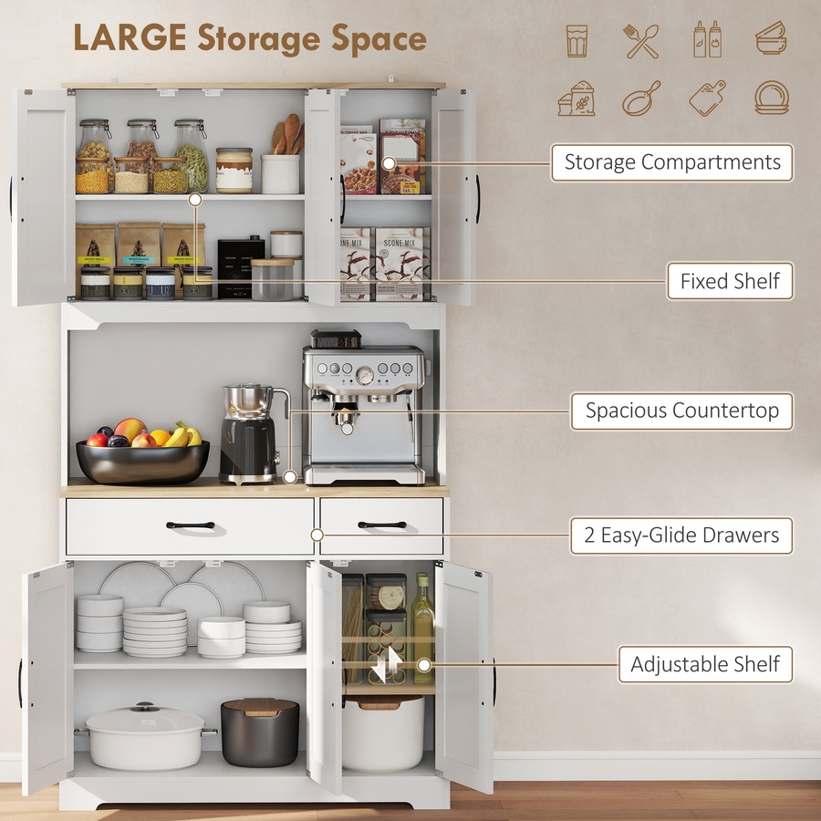 Image 917247_ALTMORE3.jpg, Product 917-247 / Price $289.99, HOMCOM Kitchen Pantry, 6 Doors, 2 Drawers, Rustic Kitchen Cabinet White from HOMCOM on TSC.ca's Home & Garden department