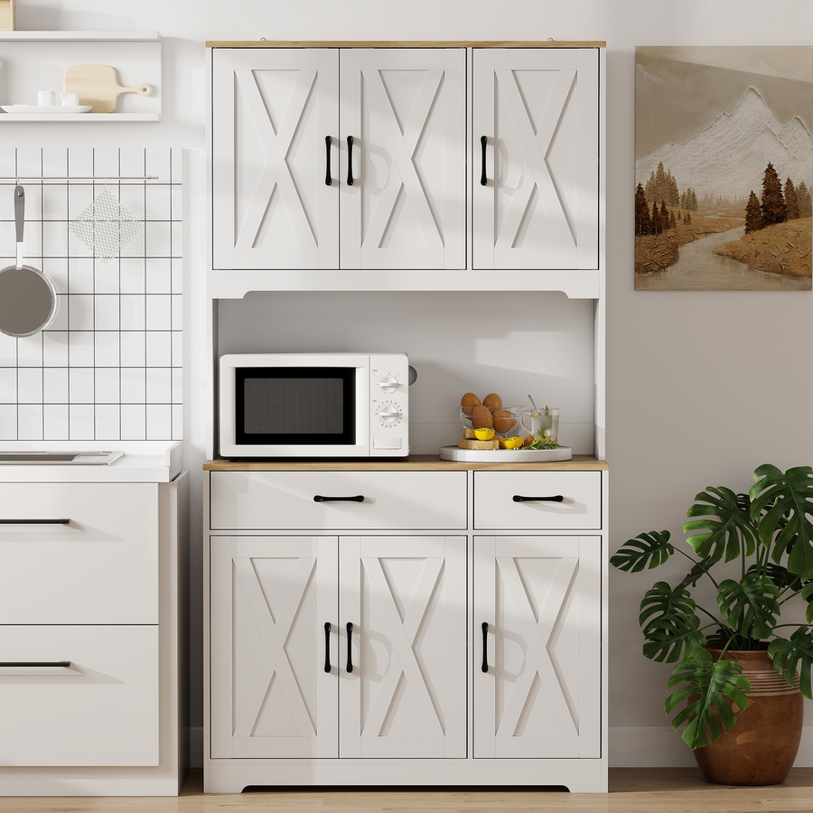 Image 917247_ALTMORE6.jpg, Product 917-247 / Price $289.99, HOMCOM Kitchen Pantry, 6 Doors, 2 Drawers, Rustic Kitchen Cabinet White from HOMCOM on TSC.ca's Home & Garden department