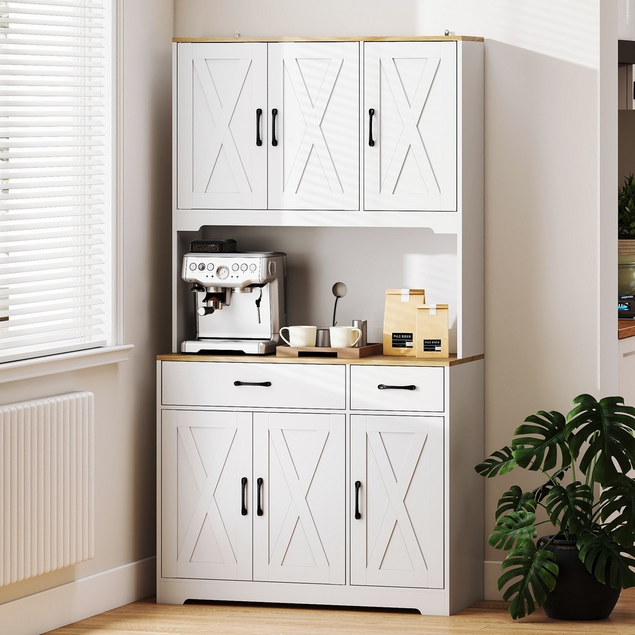 Image 917247_ALTMORE7.jpg, Product 917-247 / Price $289.99, HOMCOM Kitchen Pantry, 6 Doors, 2 Drawers, Rustic Kitchen Cabinet White from HOMCOM on TSC.ca's Home & Garden department