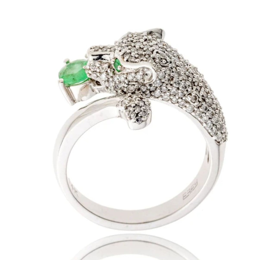 Image 917298.jpg, Product 917-298 / Price $3,295.00, 14K White Gold 0.80ctw Diamond And Emerald Panther Ring from Estate Jewel Finds on TSC.ca's Jewellery department