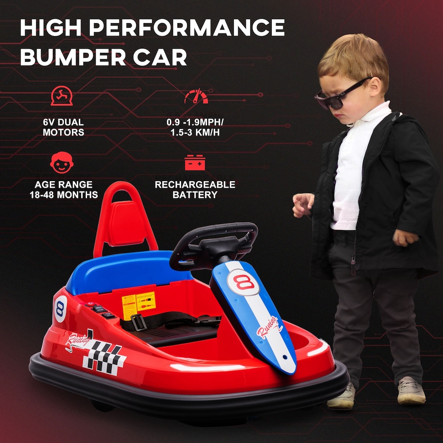 Image 917340_ALTMORE6.jpg, Product 917-340 / Price $132.99, Aosom 6V 360° Rotation Kids Bumper Car w/ Music, Horn and Lights Red from Aosom on TSC.ca's Toys & Hobbies department