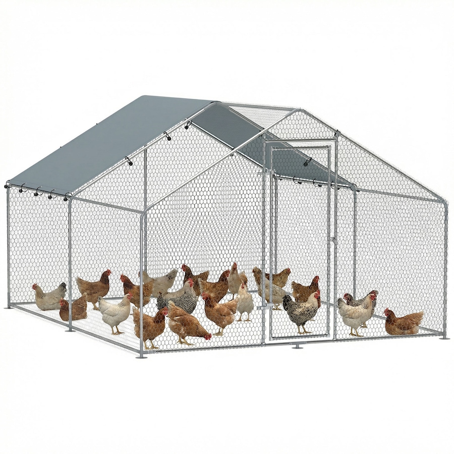 Image 917341.jpg, Product 917-341 / Price $258.99, PawHut Metal Chicken Coop, 9.8 x 11.2 Walk-in Chicken Run with Cover from PawHut on TSC.ca's Home & Garden department