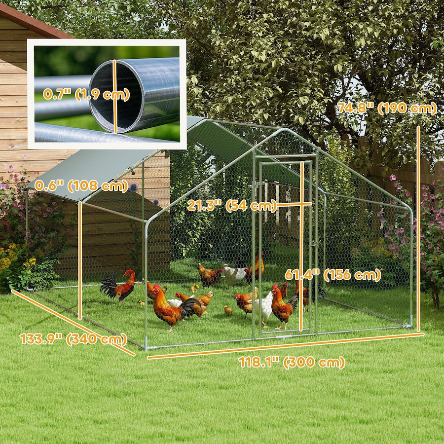 Image 917341_ALTMORE2.jpg, Product 917-341 / Price $258.99, PawHut Metal Chicken Coop, 9.8 x 11.2 Walk-in Chicken Run with Cover from PawHut on TSC.ca's Home & Garden department