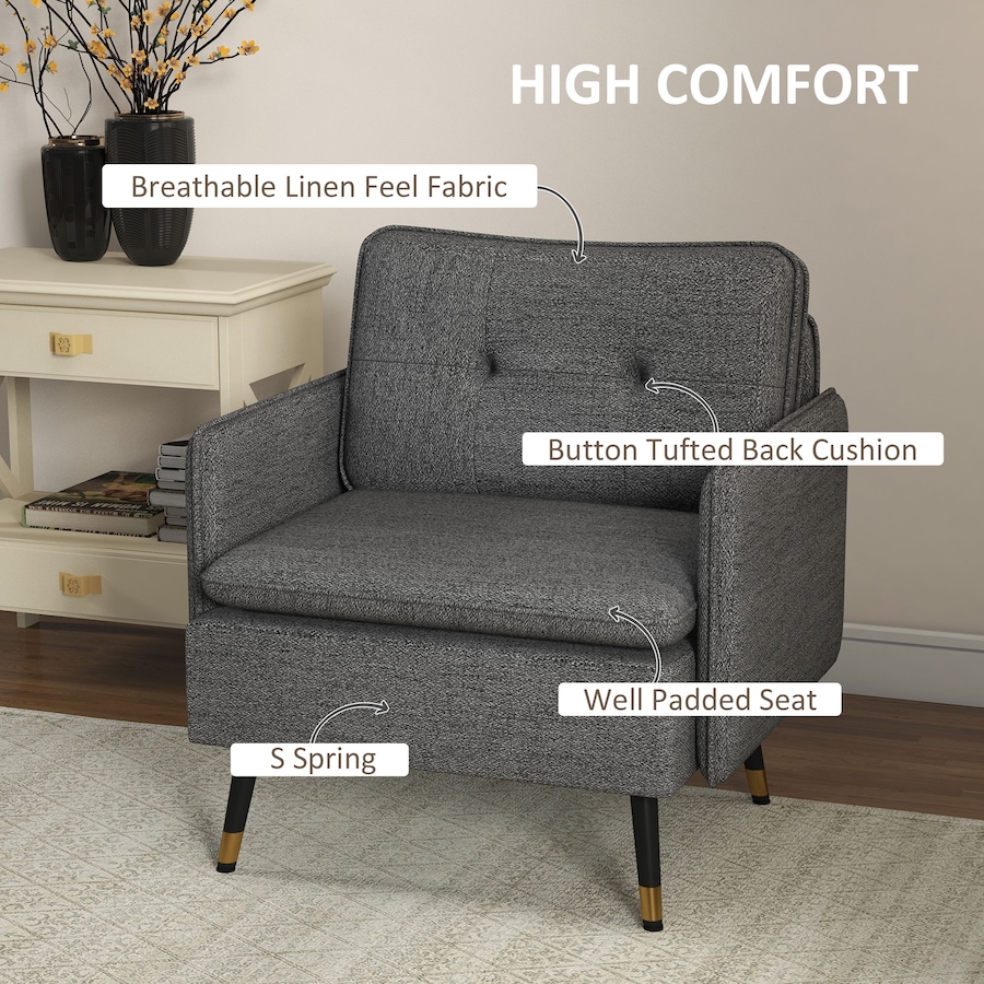 Image 917361_ALTMORE12.jpg, Product 917-361 / Price $151.99 - $184.99, HOMCOM Modern Accent Chair, Fabric Armchair w/ Wide Lounge Seat, Steel Legs from HOMCOM on TSC.ca's Home & Garden department