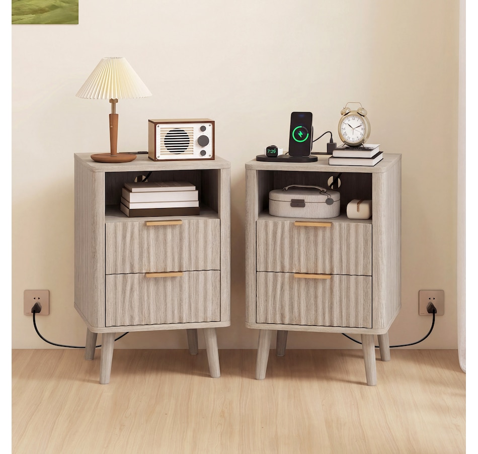 Image 917372_ALTMORE1.jpg, Product 917-372 / Price $199.99 - $209.99, HOMCOM Nightstands Set of 2, Bedside Tables with Charging Station from HOMCOM on TSC.ca's Home & Garden department