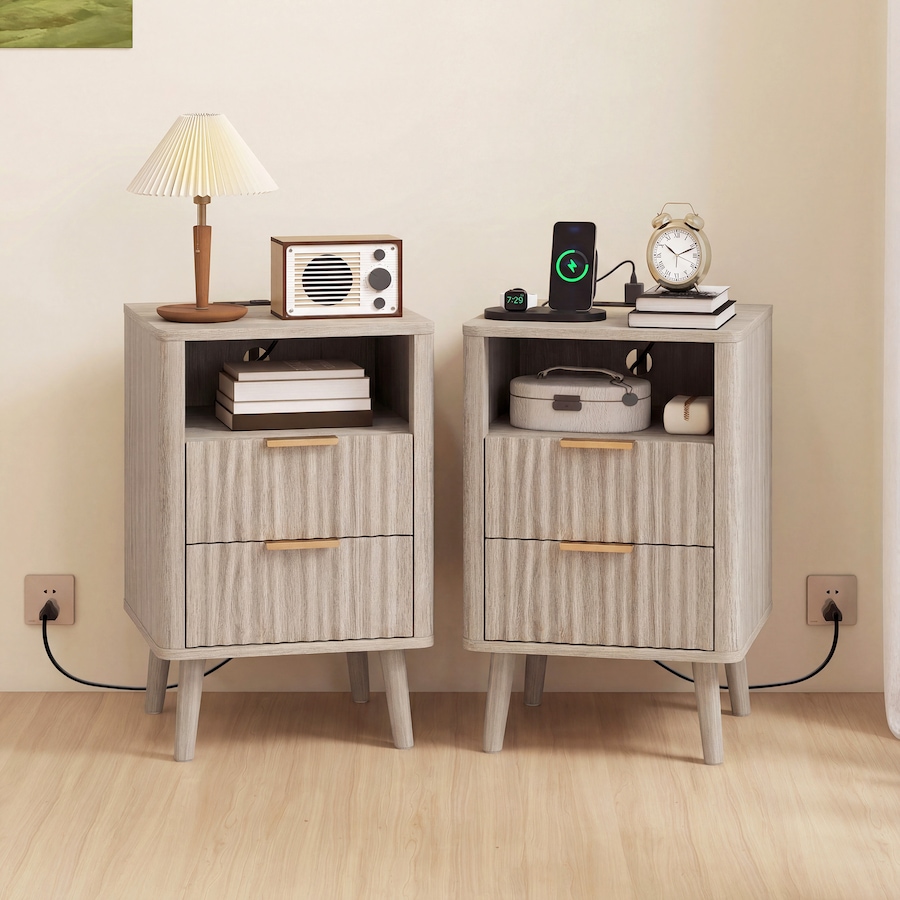 Image 917372_ALTMORE1.jpg, Product 917-372 / Price $184.99, HOMCOM Nightstands Set of 2, Bedside Tables with Charging Station from HOMCOM on TSC.ca's Home & Garden department