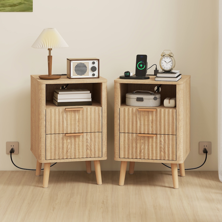 Image 917372_ALTMORE10.jpg, Product 917-372 / Price $184.99, HOMCOM Nightstands Set of 2, Bedside Tables with Charging Station from HOMCOM on TSC.ca's Home & Garden department