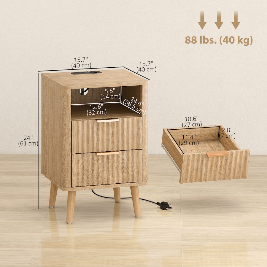 Image 917372_ALTMORE11.jpg, Product 917-372 / Price $184.99, HOMCOM Nightstands Set of 2, Bedside Tables with Charging Station from HOMCOM on TSC.ca's Home & Garden department