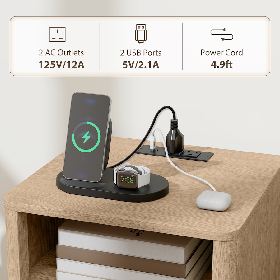 Image 917372_ALTMORE12.jpg, Product 917-372 / Price $184.99, HOMCOM Nightstands Set of 2, Bedside Tables with Charging Station from HOMCOM on TSC.ca's Home & Garden department