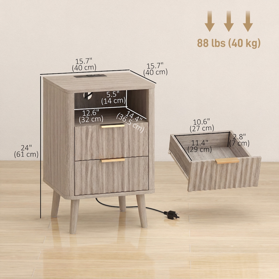 Image 917372_ALTMORE2.jpg, Product 917-372 / Price $184.99, HOMCOM Nightstands Set of 2, Bedside Tables with Charging Station from HOMCOM on TSC.ca's Home & Garden department