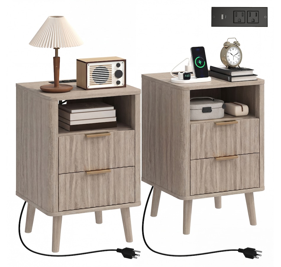 Image 917372_ST01.jpg, Product 917-372 / Price $199.99 - $209.99, HOMCOM Nightstands Set of 2, Bedside Tables with Charging Station from HOMCOM on TSC.ca's Home & Garden department