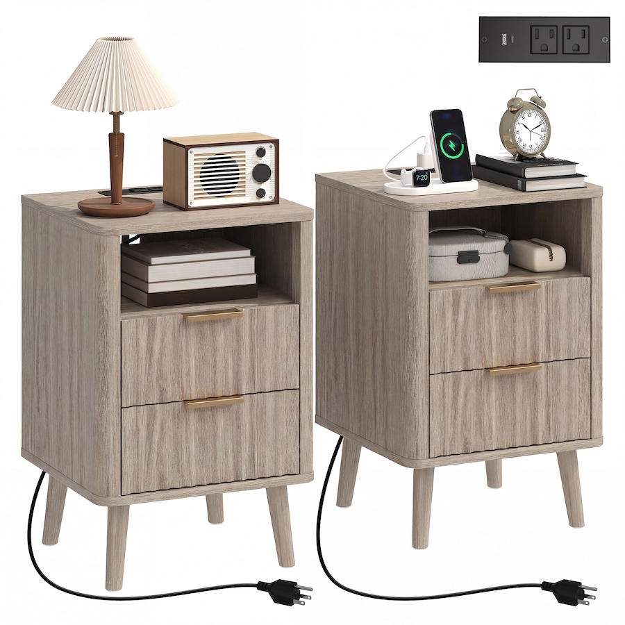Image 917372_ST01.jpg, Product 917-372 / Price $184.99, HOMCOM Nightstands Set of 2, Bedside Tables with Charging Station from HOMCOM on TSC.ca's Home & Garden department