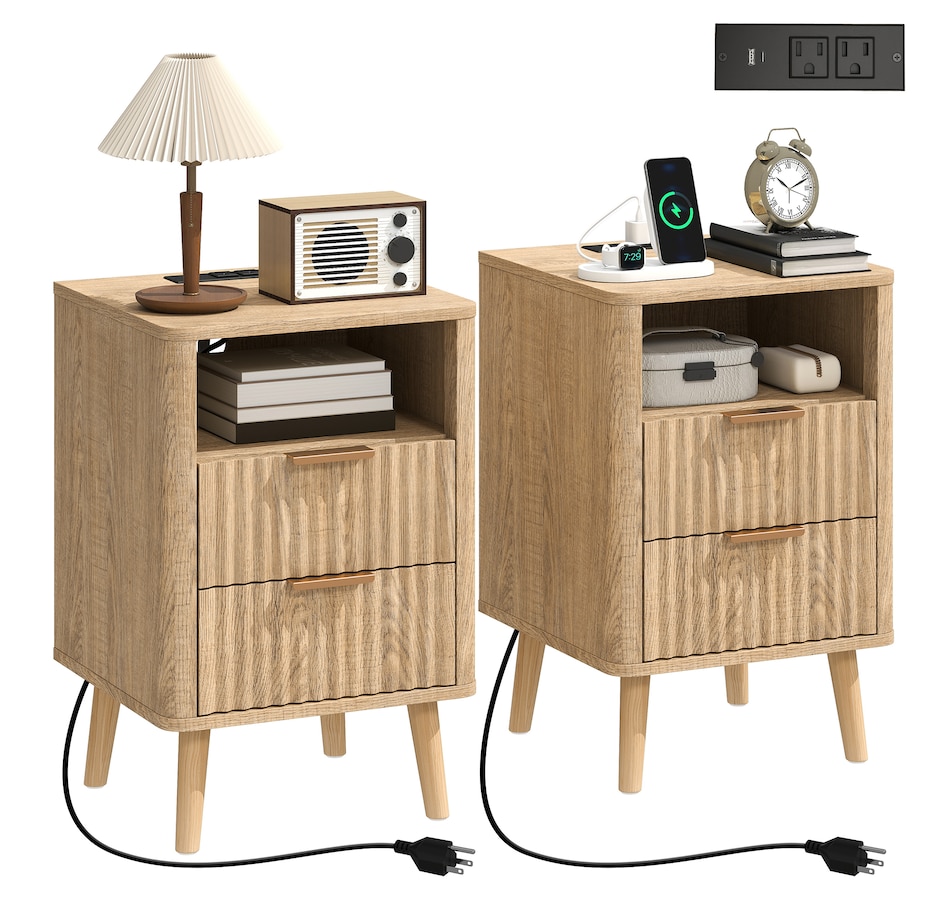 Image 917372_ST02.jpg, Product 917-372 / Price $199.99 - $209.99, HOMCOM Nightstands Set of 2, Bedside Tables with Charging Station from HOMCOM on TSC.ca's Home & Garden department