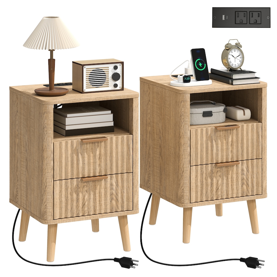 Image 917372_ST02.jpg, Product 917-372 / Price $184.99, HOMCOM Nightstands Set of 2, Bedside Tables with Charging Station from HOMCOM on TSC.ca's Home & Garden department