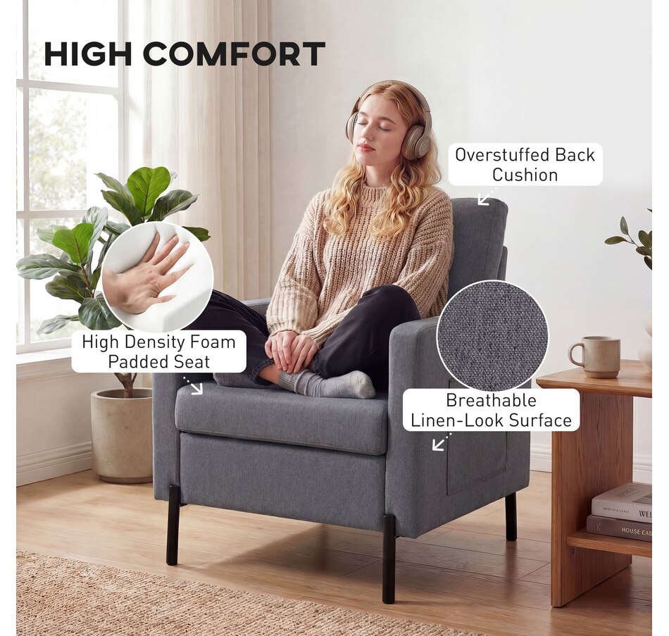 Image 917374_ALTMORE12.jpg, Product 917-374 / Price $169.99 - $189.99, HOMCOM Accent Chair Modern Upholstered Armchair w/ Side Pockets from HOMCOM on TSC.ca's Home & Garden department